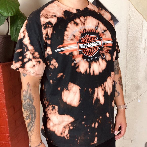 SOLD * Harley Custom Spiral Bleach Dye Logo NJ Tee - Picture 8 of 8